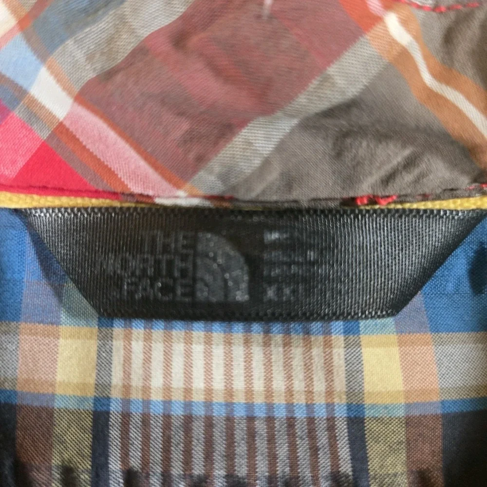 The North Face Mens Blue Plaid Seersucker Short Sleeve Button Shirt Size XXL